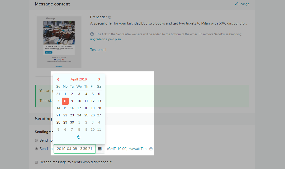 Sending time scheduler Sending time scheduler