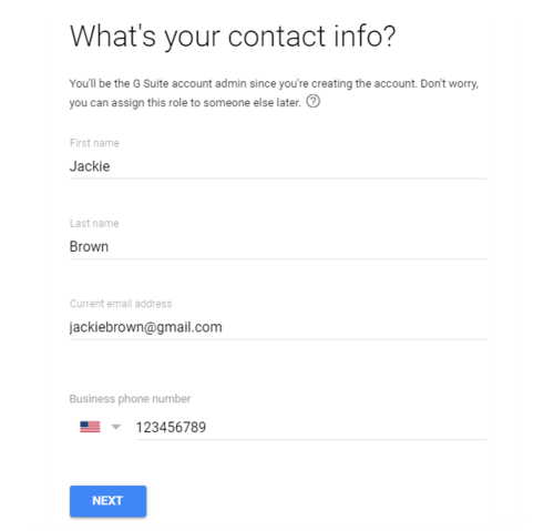 specifying contact information in g suite