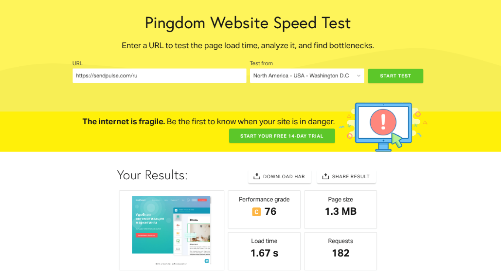 Pingdom Website Speed Tool