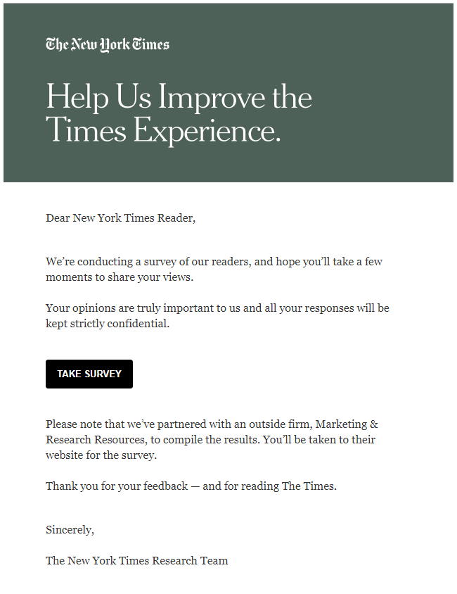 nyt survey email