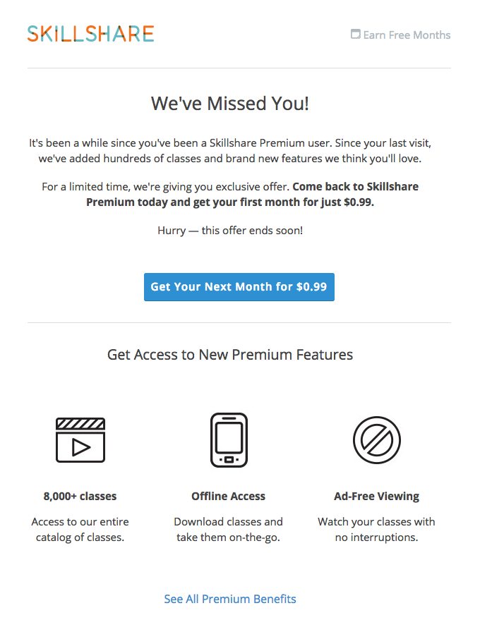 re-engagement email by skillshare 
