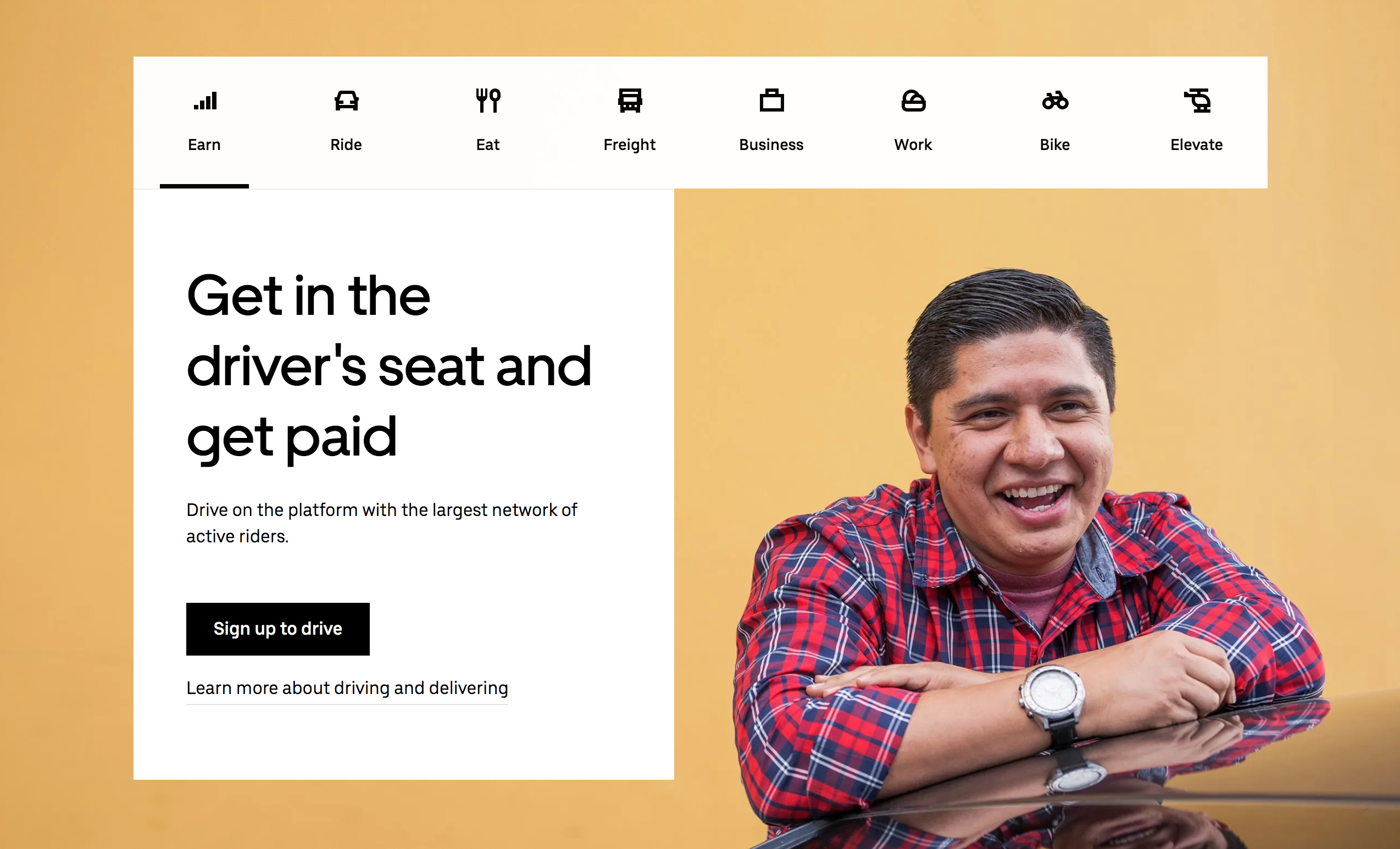 uber for drivers landing page