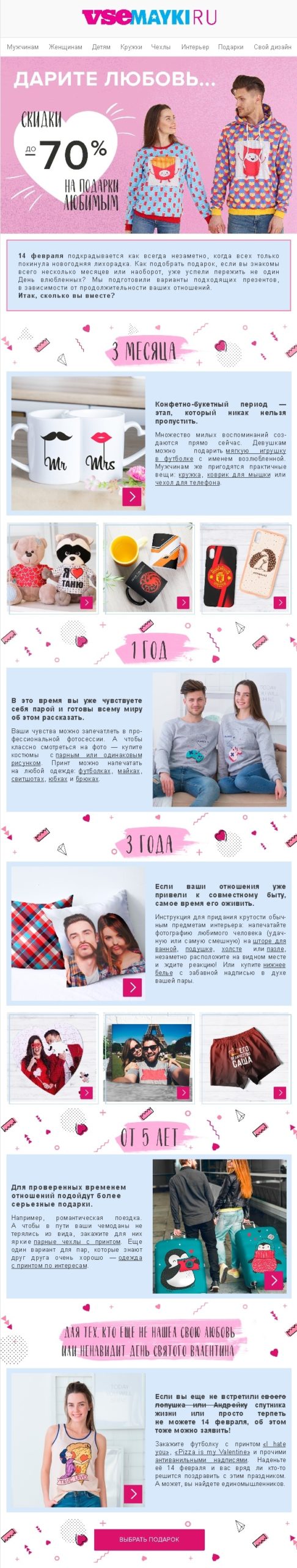 Рассылка с гидом по подаркам для разных пар