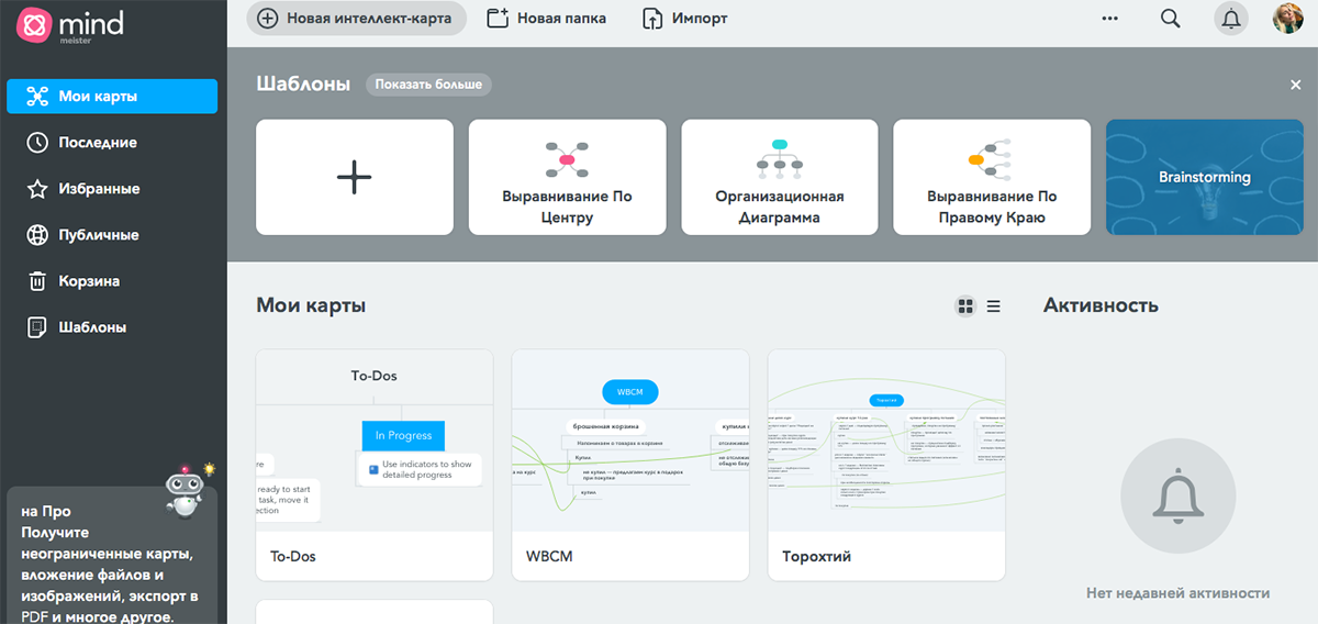 Так выглядит интерфейс MindMeisten