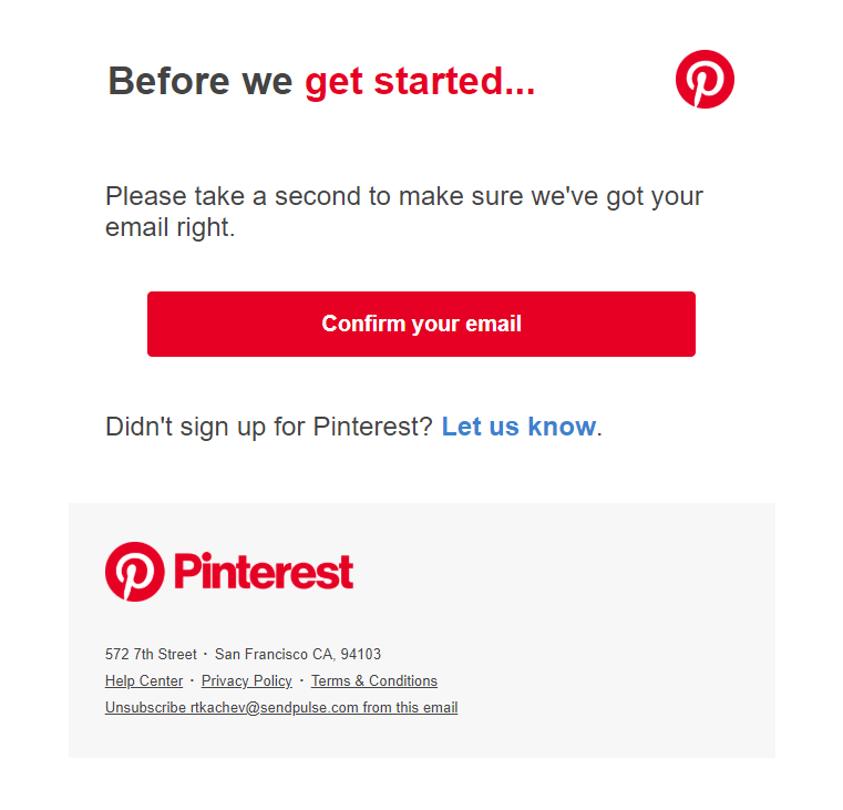 Pintrerest confirmation link Pintrerest confirmation link