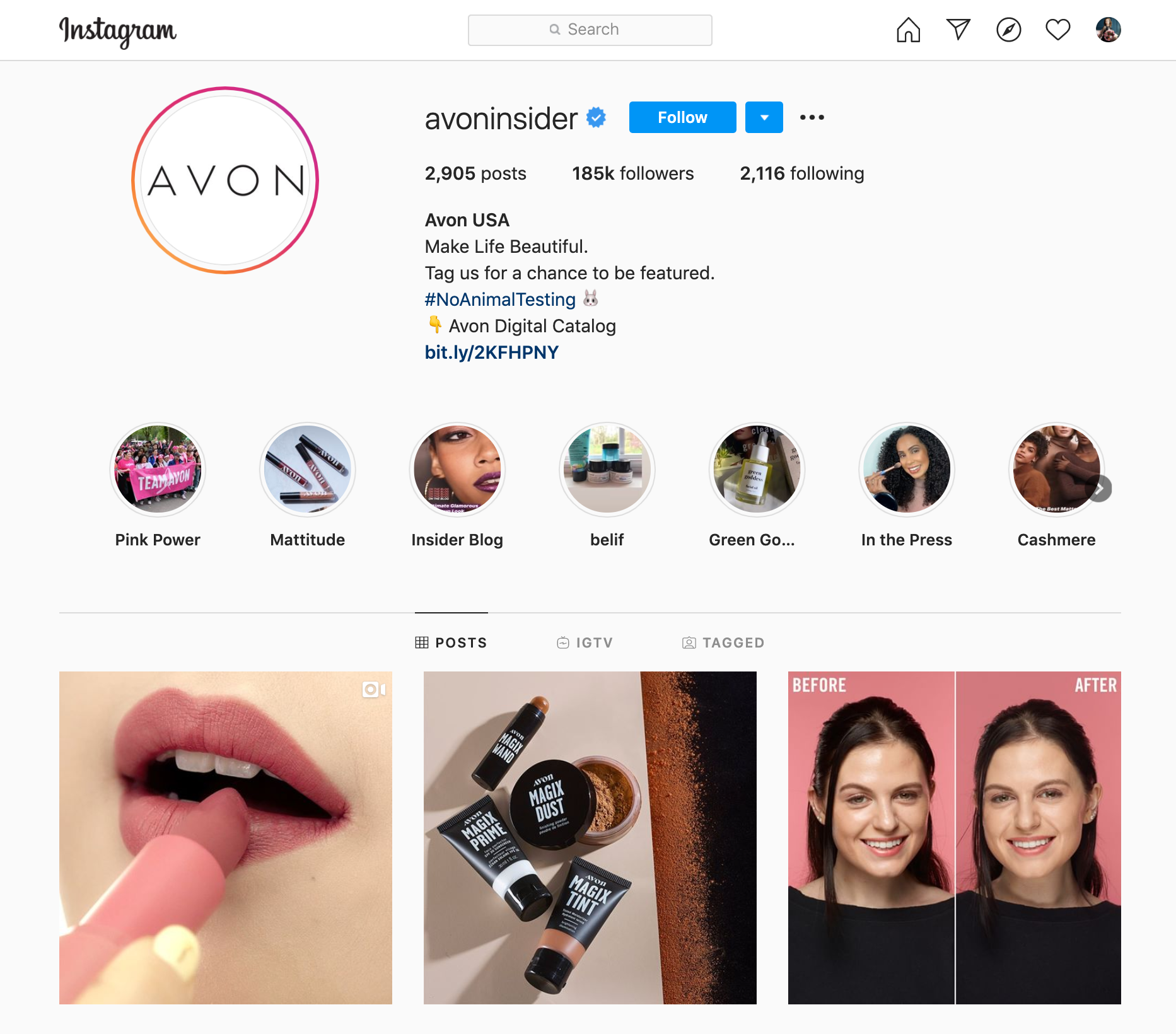Avon page in Instagram Avon page in Instagram