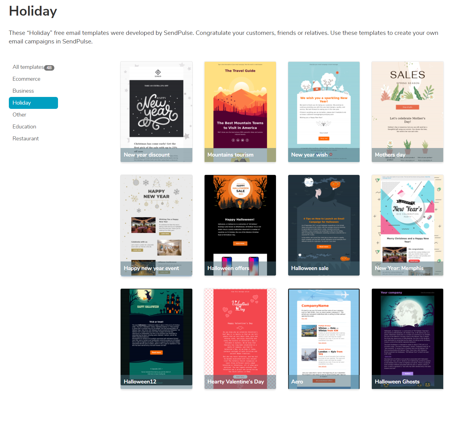 SendPulse email template library SendPulse email template library