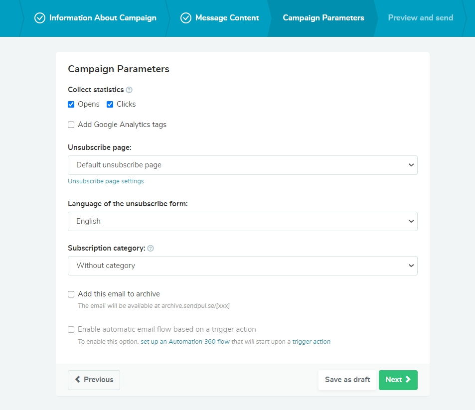 Setting campaign parameters Setting campaign parameters