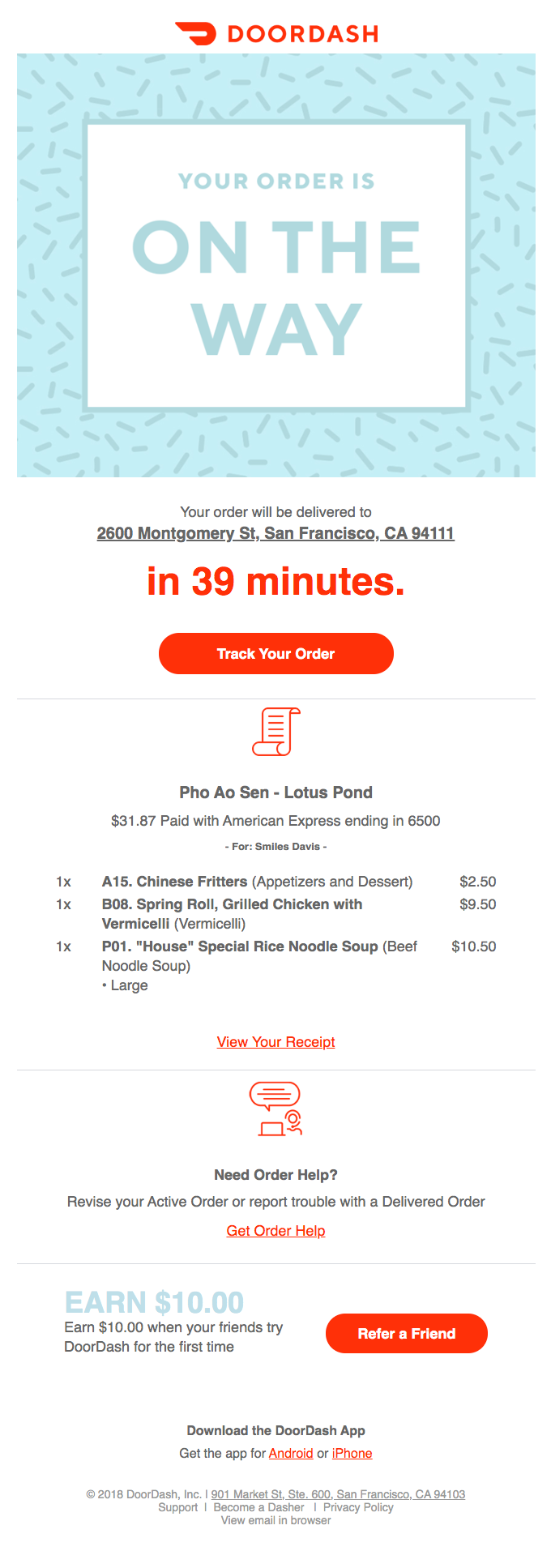 Order confirmation email Order confirmation email