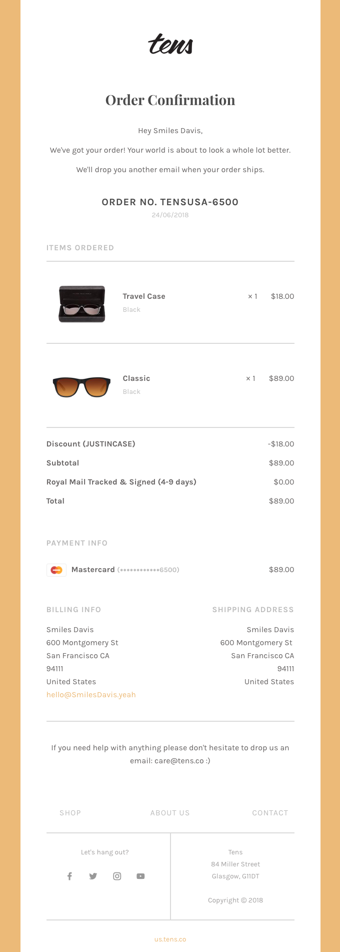 Order confirmation email Order confirmation email