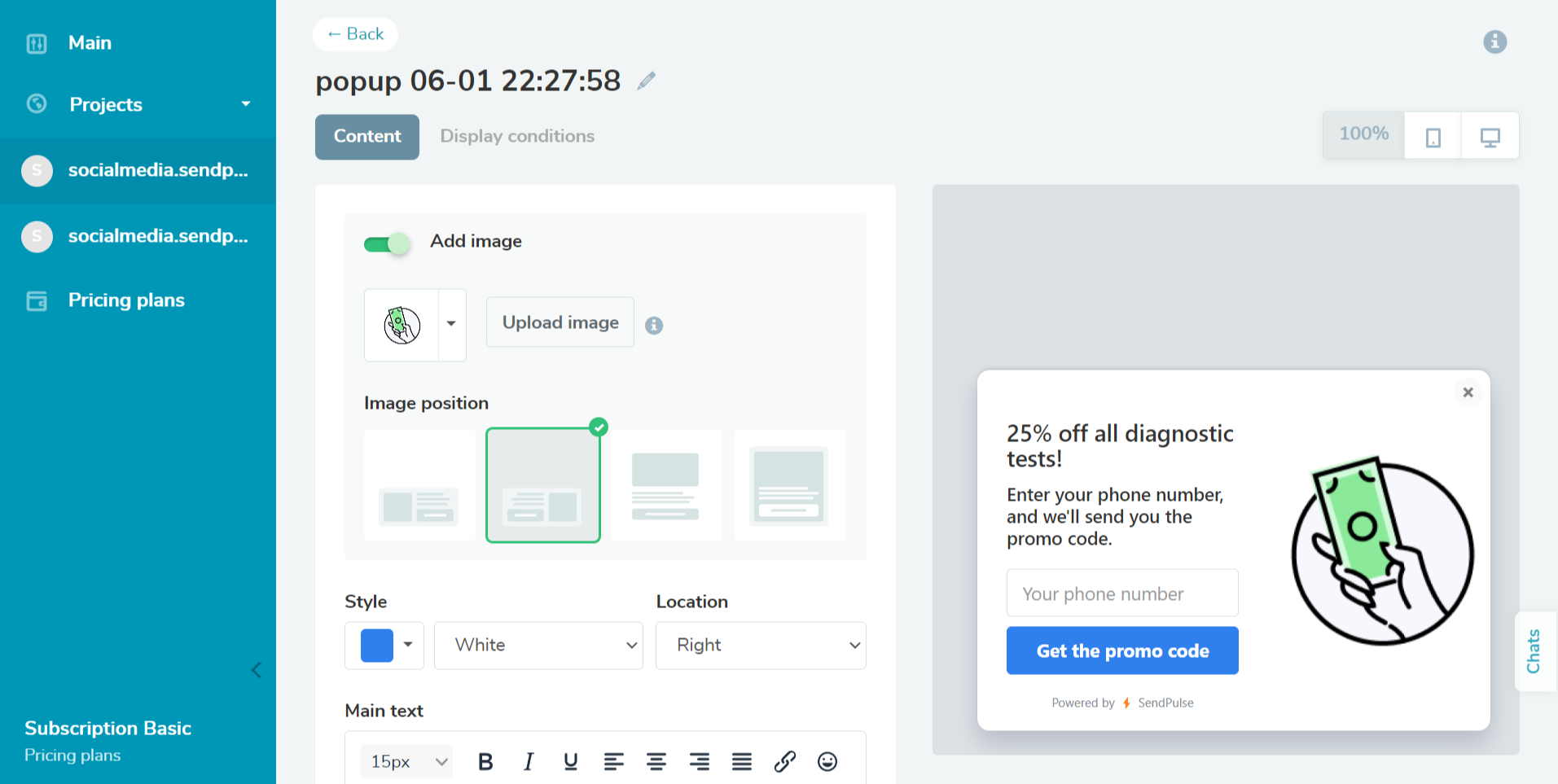 SendPulse popup builder SendPulse popup builder