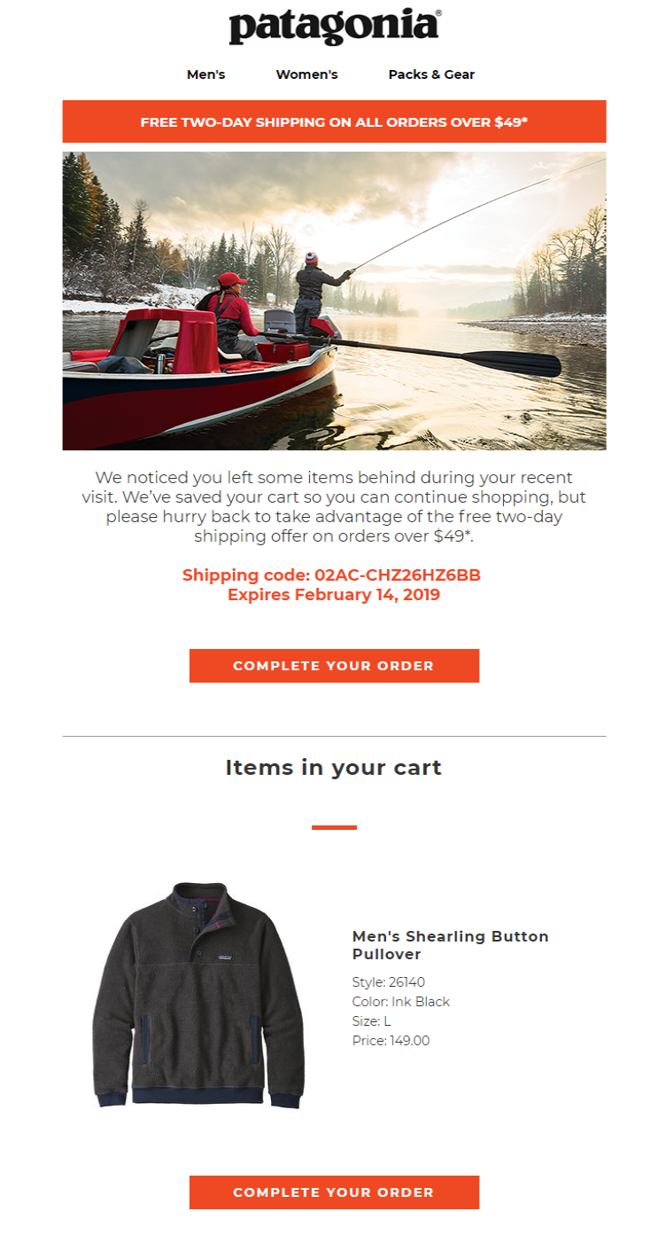 Abandoned cart email