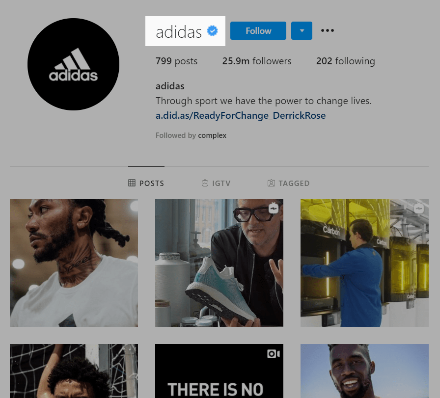 Verified Adidas Instagram account