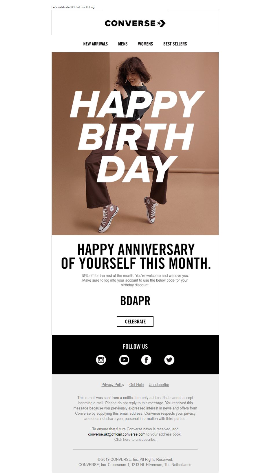Converse's birthday email
