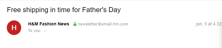 Email subject line timed to Father's Day