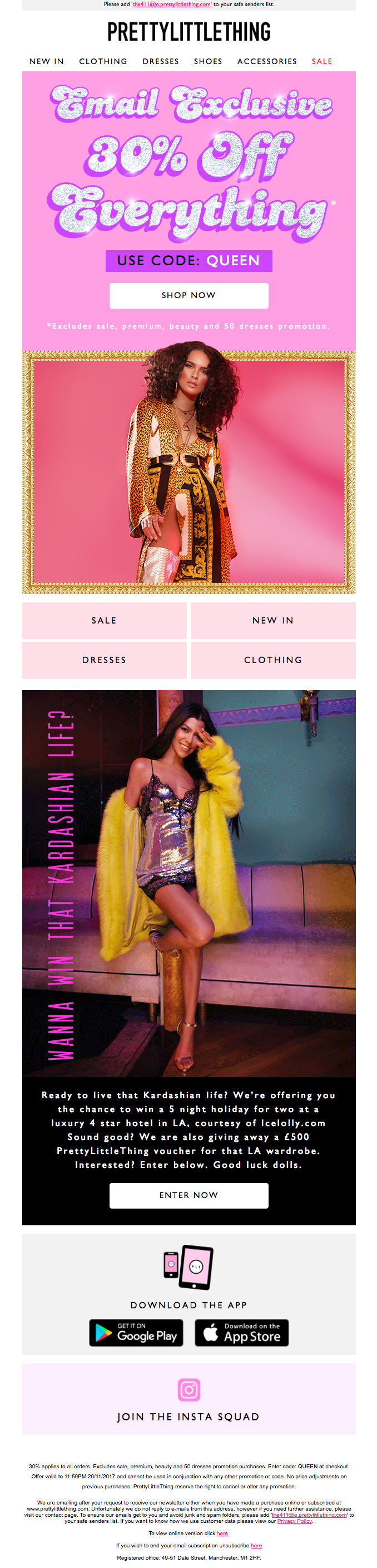 PrettyLittleThing's exclusive discount in the email