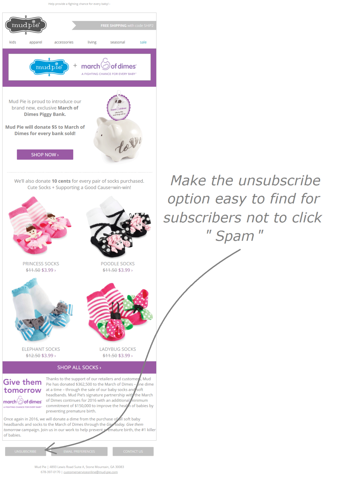Make an unsubscribe link easy to find