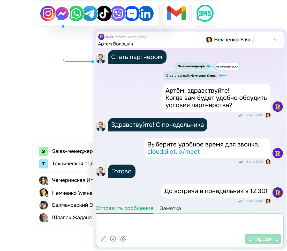 Объединяйте чаты LinkedIn с другими каналами