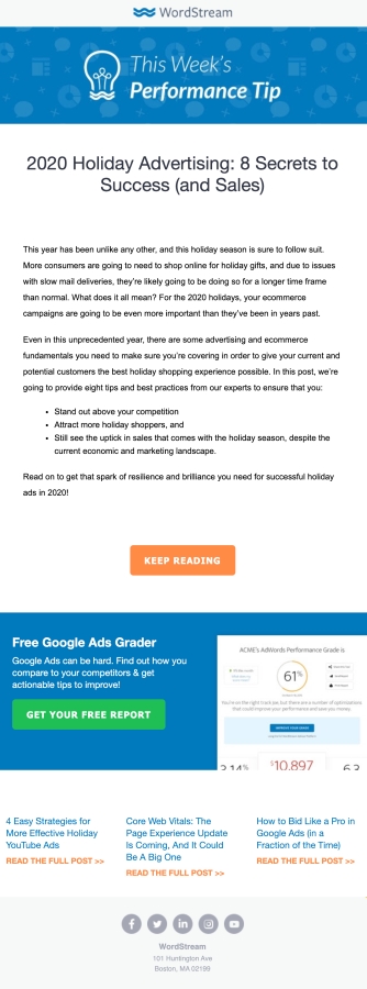 An email from WordStream