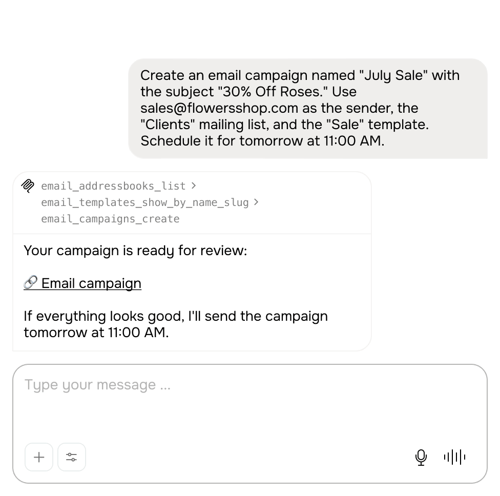 Versenden Sie E-Mail-Kampagnen und verwalten Sie Templates, Kontakte und Analysen