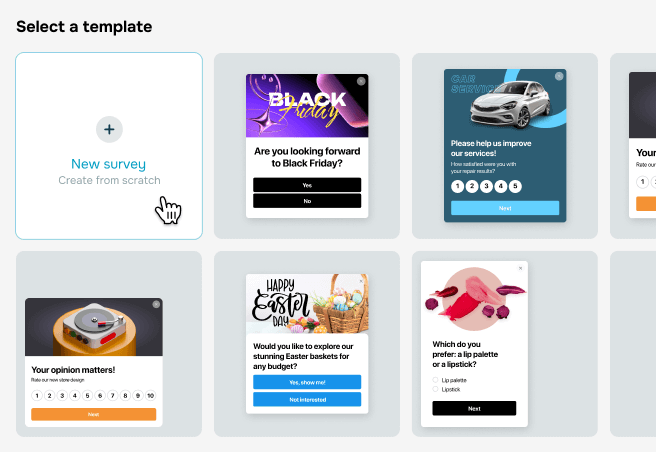 Create your pop-up survey with our intuitive drag-and-drop builder