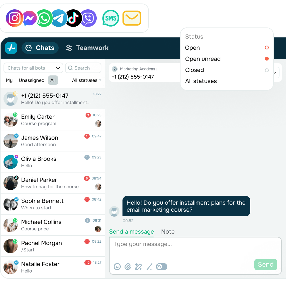 Handle incoming SMS in one omnichannel inbox