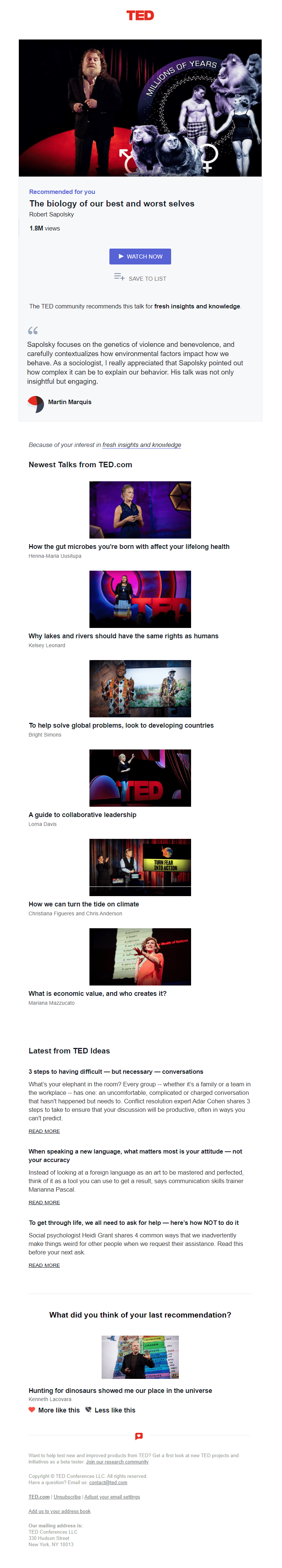 Personalized recommendations from TED