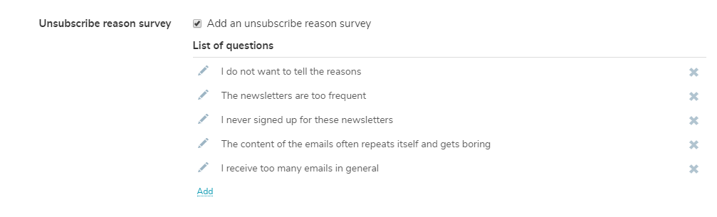 An optional survey with the default questions