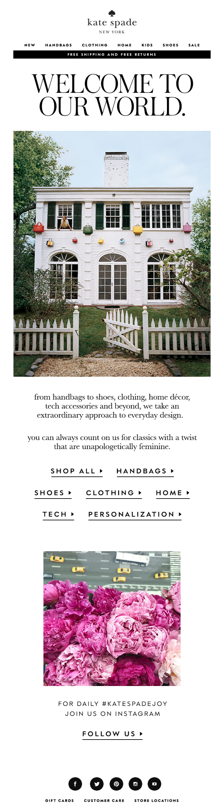 Welcome email by Kate Spade