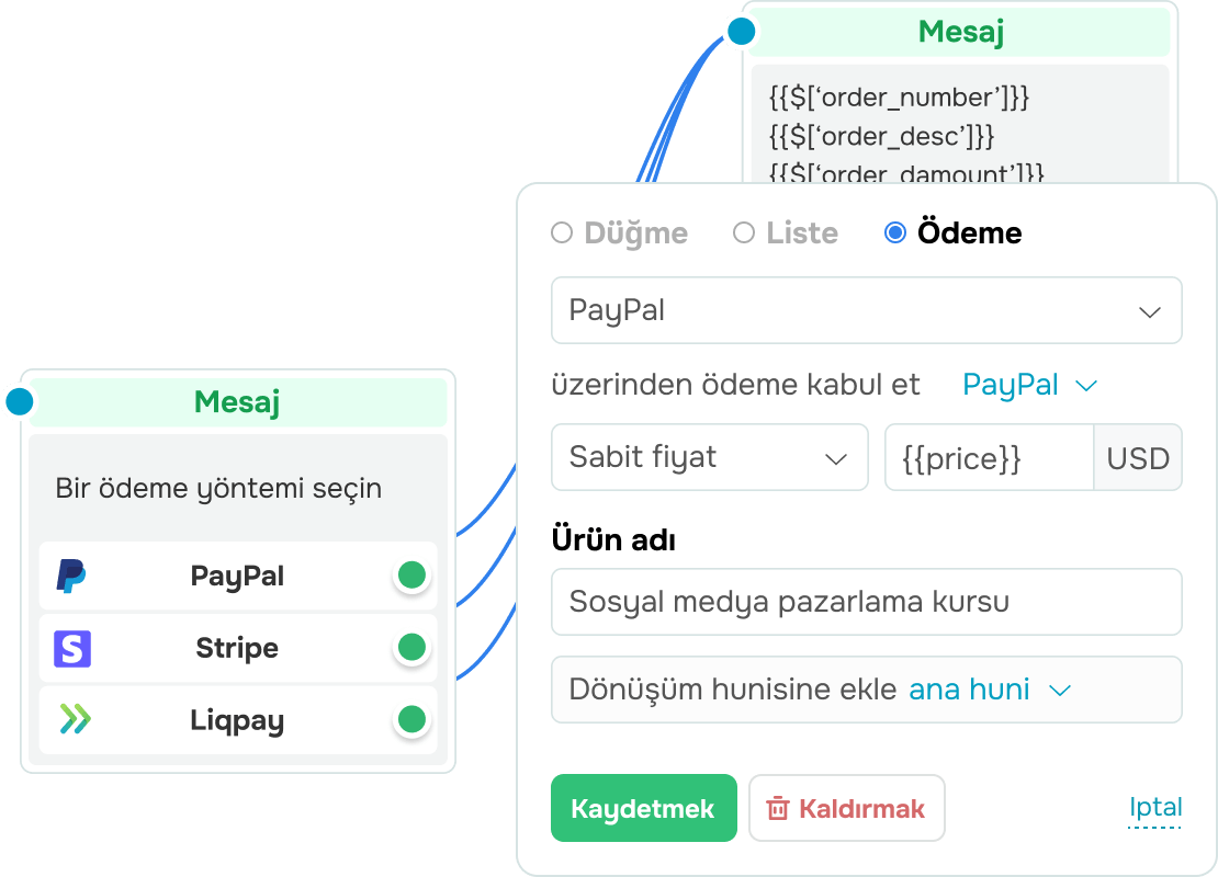 Sohbet akışınıza ödeme ekleyin